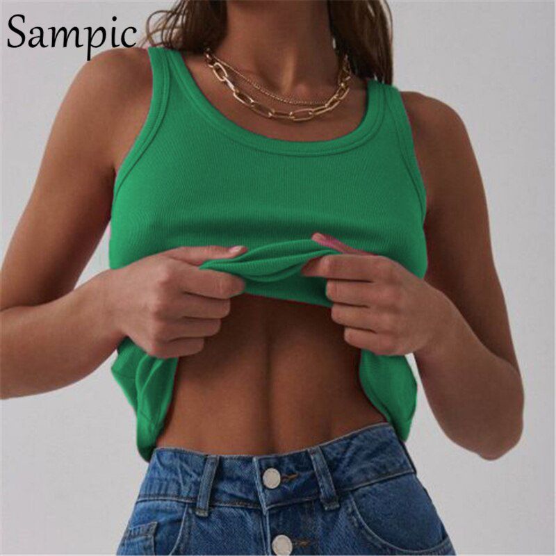 Women Knitted Ribber Basic Skinny T Shirt Tops Casual Sleeveless O Neck Crop Tops Khaki Summer Tank Tops
