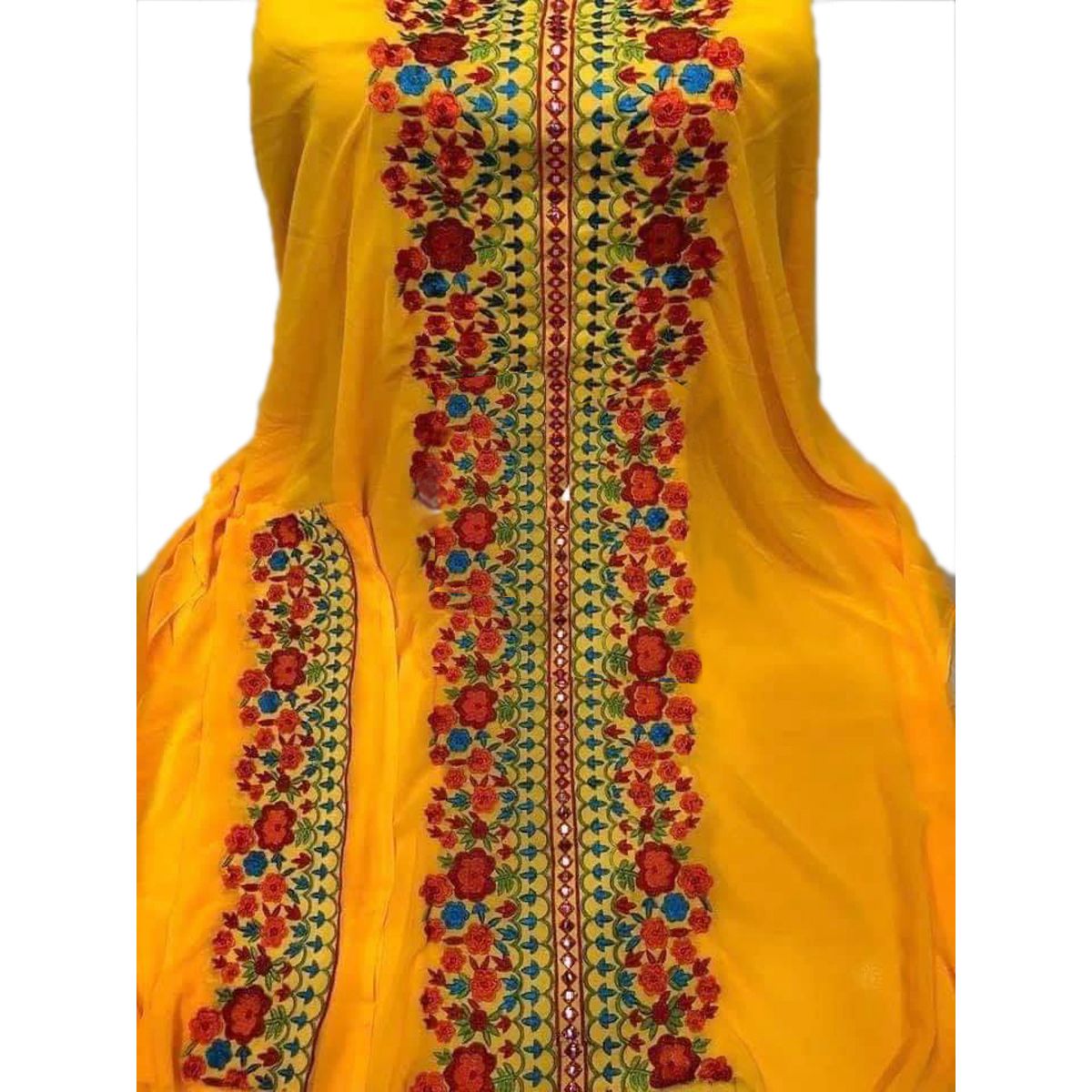 Yellow Unstitched Georgette Excellent Embroidery Work Salwar Kameez  For Women