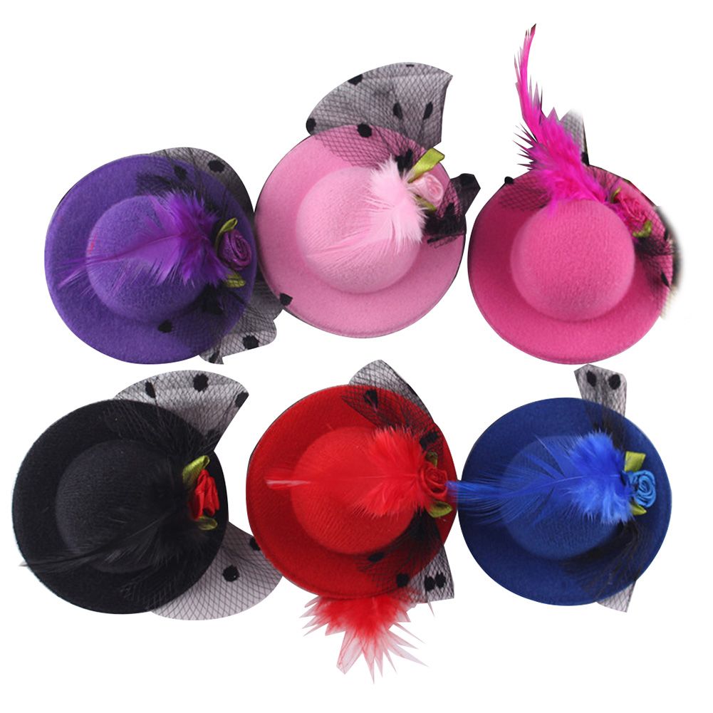 6Pcs Child Girl Mini Hat Hairpin Hair Clip Veil Flower Fascinator Kids Headwear