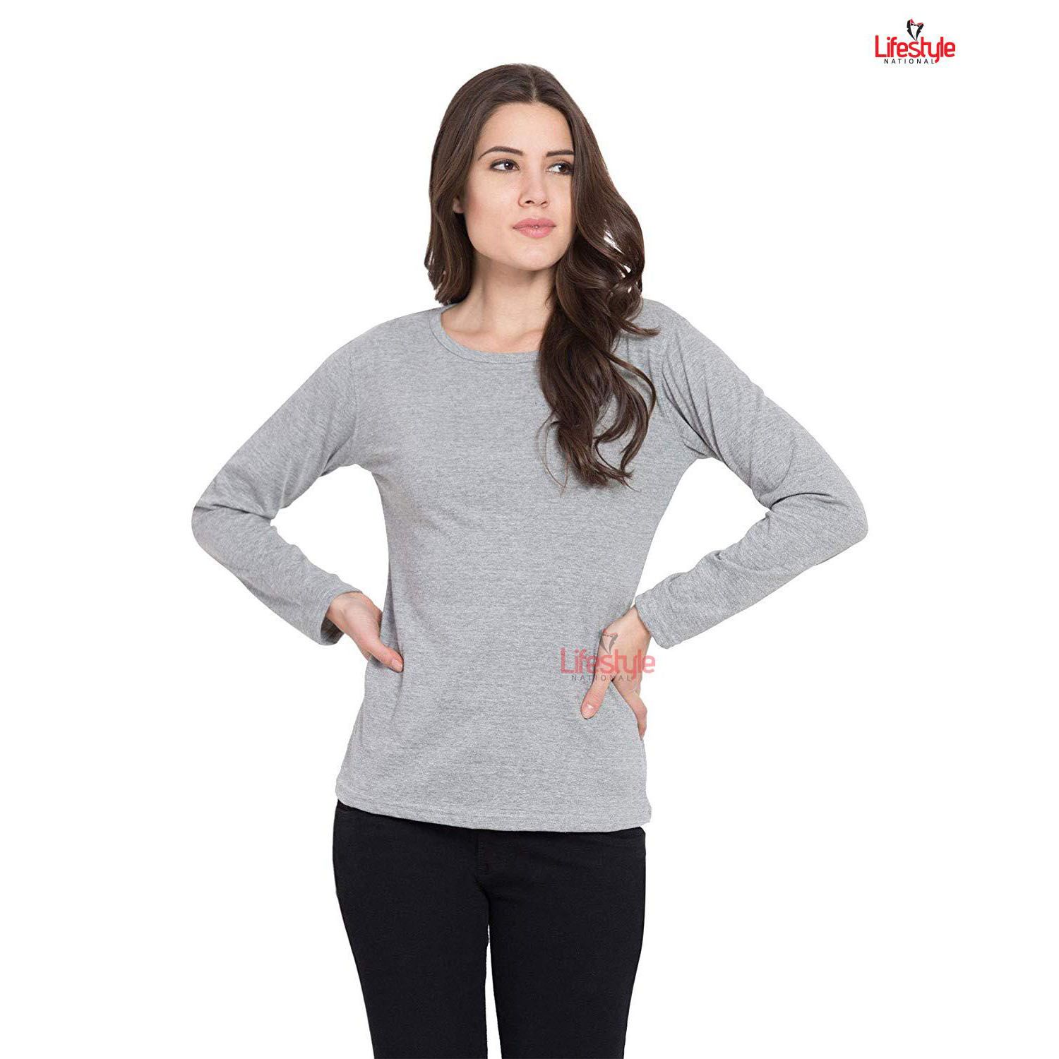 Ash Cotton Women Full Sleeve T-Shirt Code-LN5181T
