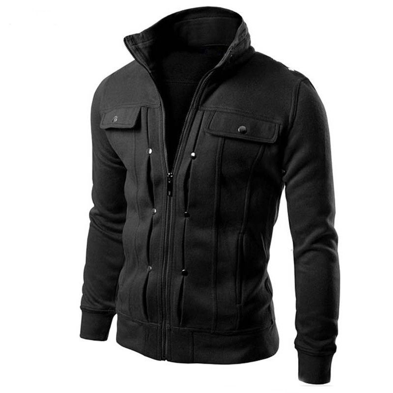 Men's Stand Collar Sweatshirts Cardigan for Male Fleece Inclined Pocket Jacket  Sweatshirt