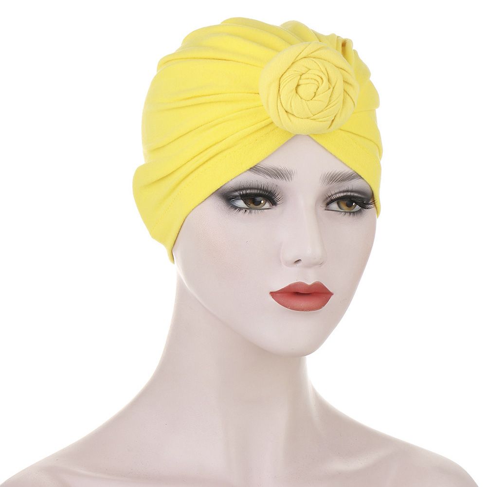 Women Cotton Solid Color Knot Turban Hat Elastic Hijab Cap Hair Cover Headwear