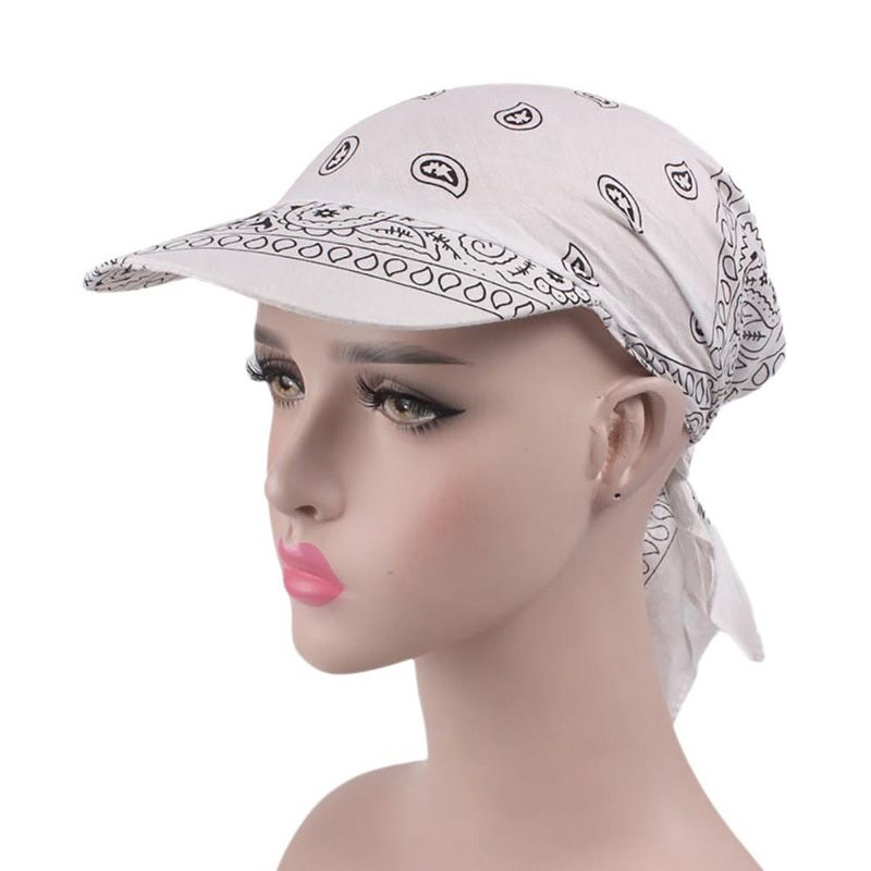 Fashion Cotton Head Scarf Visor Hat Wide Brim Sunhat Summer Beach UV Protection Sun Hats Female Casual Printed Flower Cap
