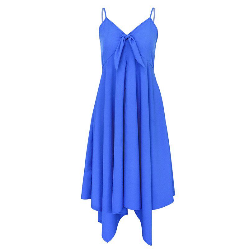 Sexy Bowknot Sling Irregular Hem Dress 2021 Summer New Beach Casual Mid-Length Dresses