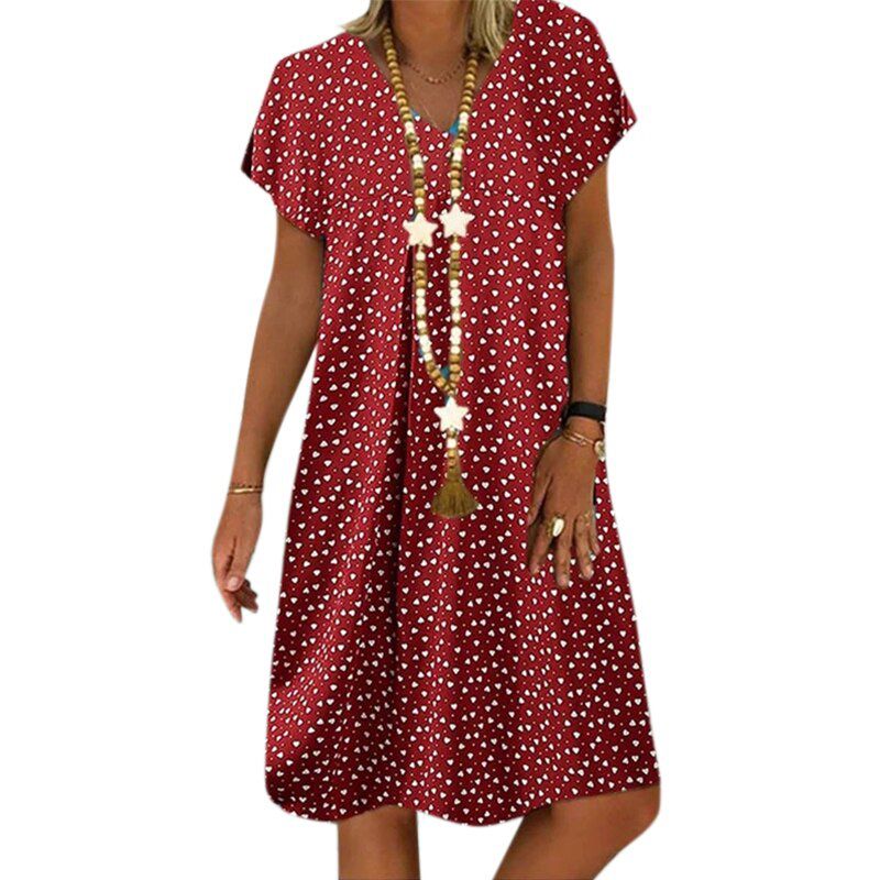 Dress Women Summer 2021 Casual Loose Striped Color Stitching Dot Printed Dresses Ladies Leisure V Neck Vestidos