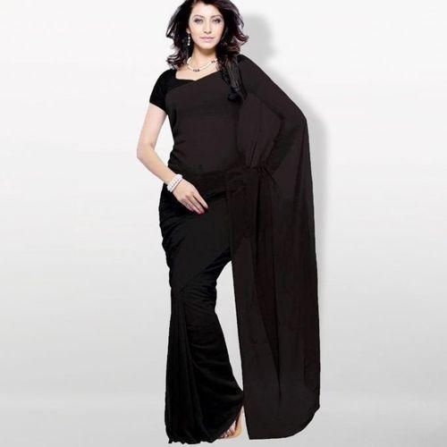 indian Black weightless Georgette Stylish Saree For Women