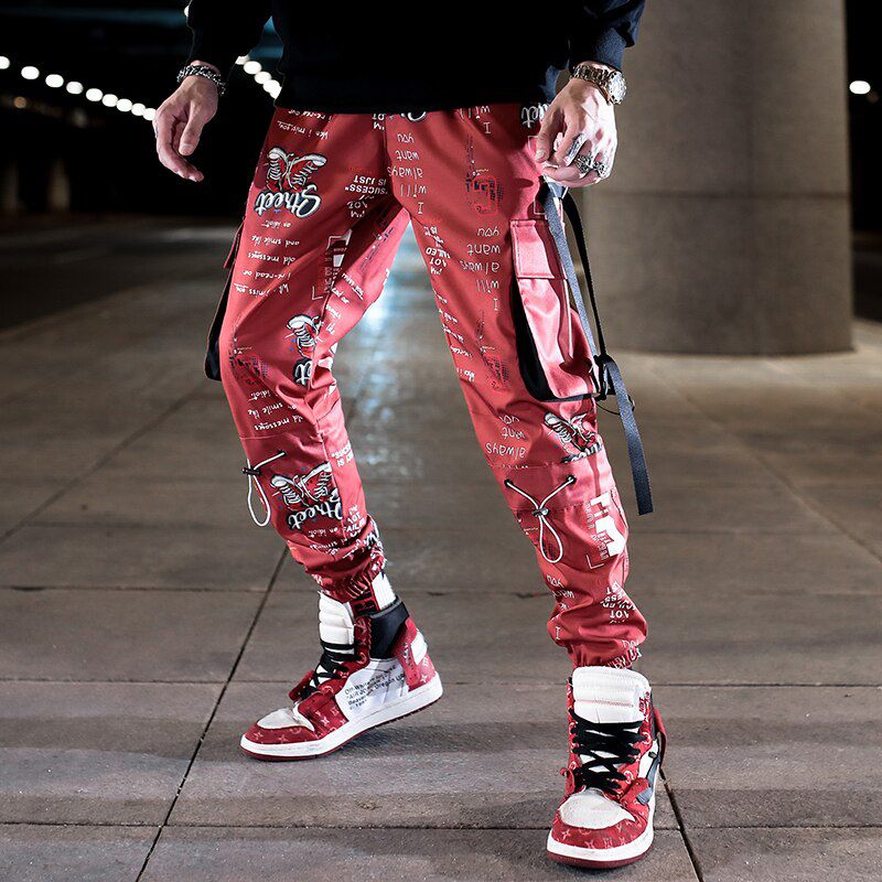 New Autumn Hop Fashion Cargo Pants Men's Harem Pants Sideckets Patchwork Printed Streetwear Sweatpants PuJoggers