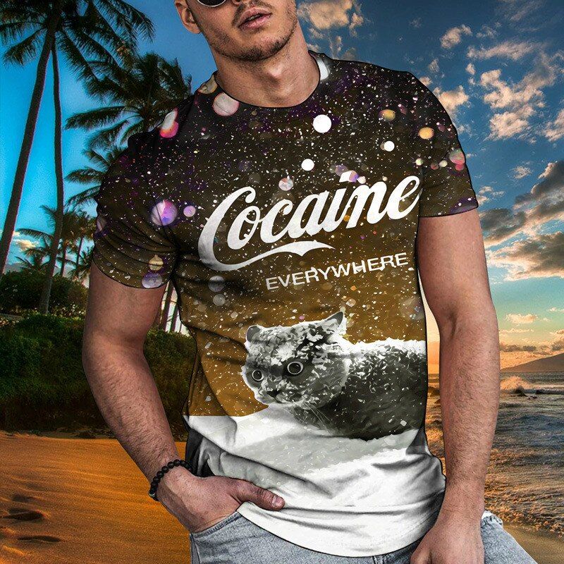 men's 3d printed t-shirt men's dil snow print sports short-sleeved European and American  loose casual