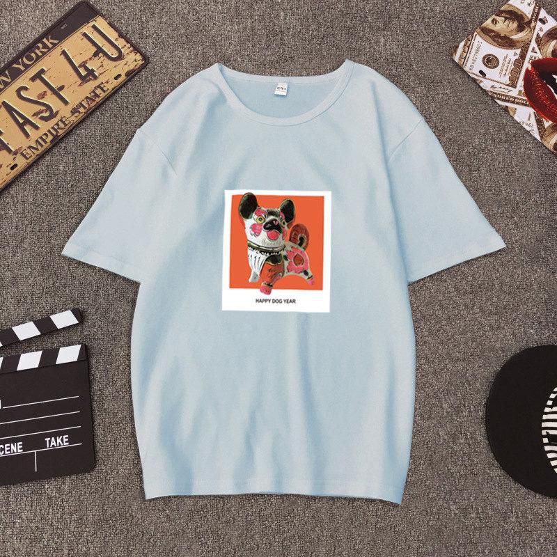 Korean Fashion Summer Fashion Cartoon Fun Funny Puppy Print Student T-Shirt