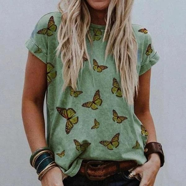 Women's Summer Round Neck  Casual T Shirts Loose Unique Heart Shaped Faded T Shirt S-3XL 2021 Fashion Short Sleeve T Shirt