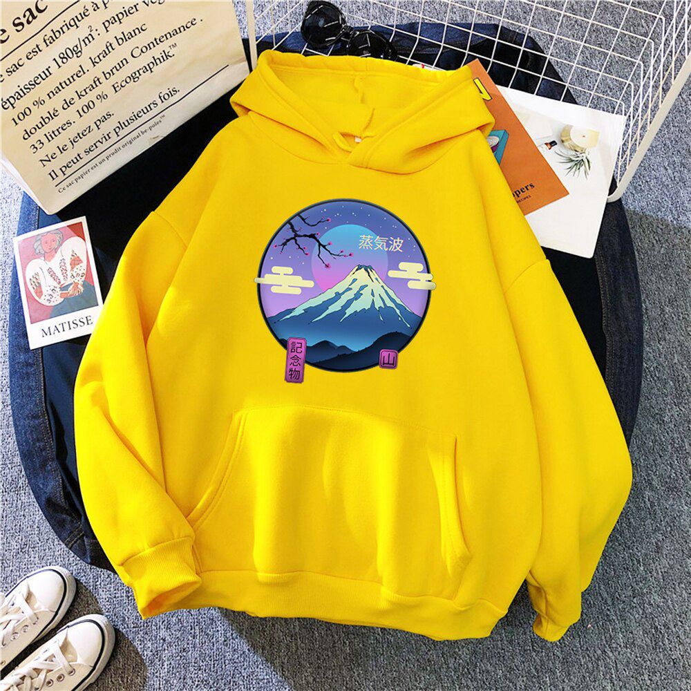 Mount Fuji Pattern Hoodies Japan Landscape Man Pullover Warm Harajuku Hoody For Men Street Fashion Punk Mens Hooded Sweatshirt