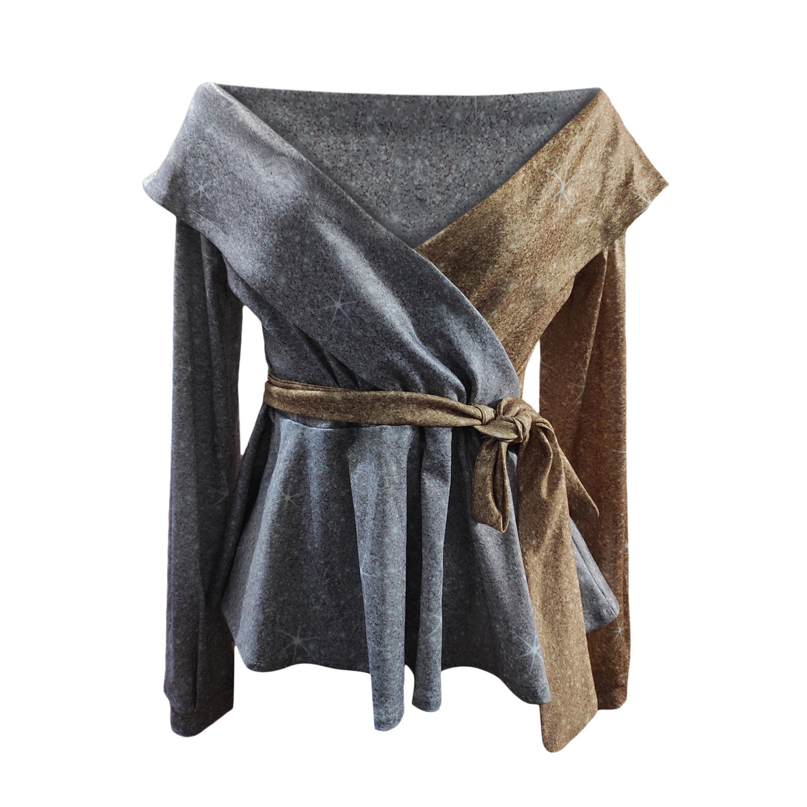 Women Long Sleeve Tops with Sequin Decoration, Color Matching Adjustable Belt Elegant Style Spring Clothing