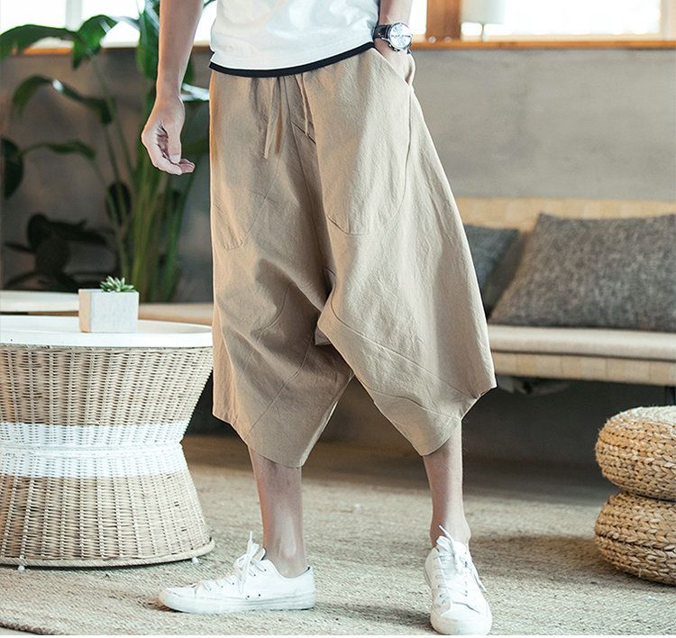 Men Harajuku Harem Pants Mens Summer Cotton Linen Joggers Pants Male Vintage Korean Style Sweatpants Fashions