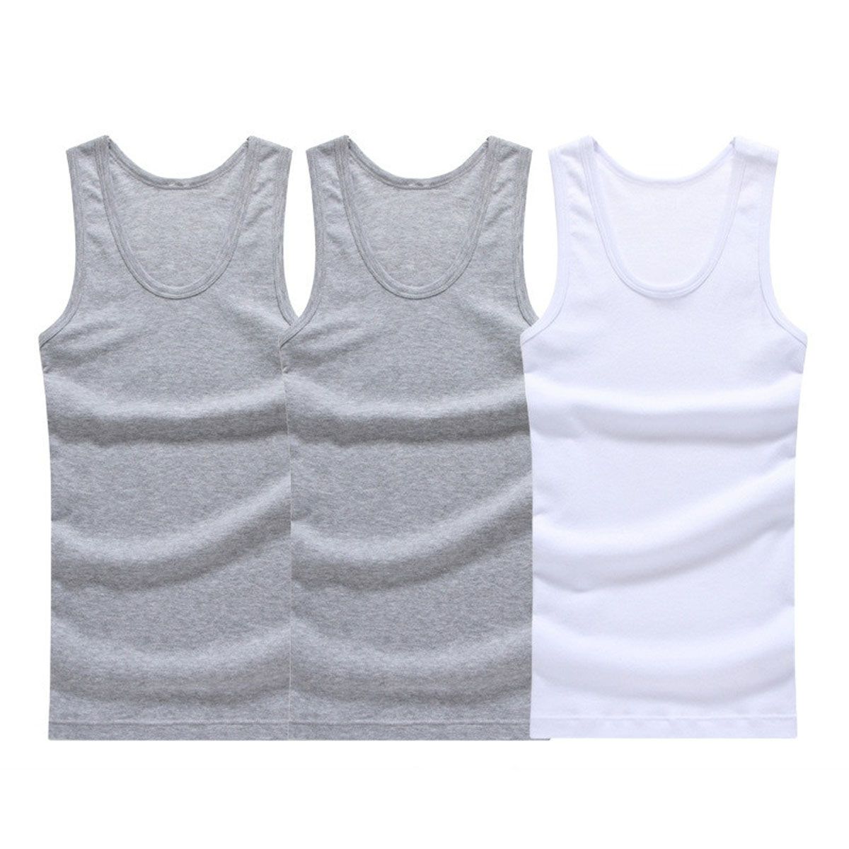 3pcs 100% Cotton / Summer New Fashion Boutique Solid Color Tight Elastic Men's TaTops Male Solid Undershirts