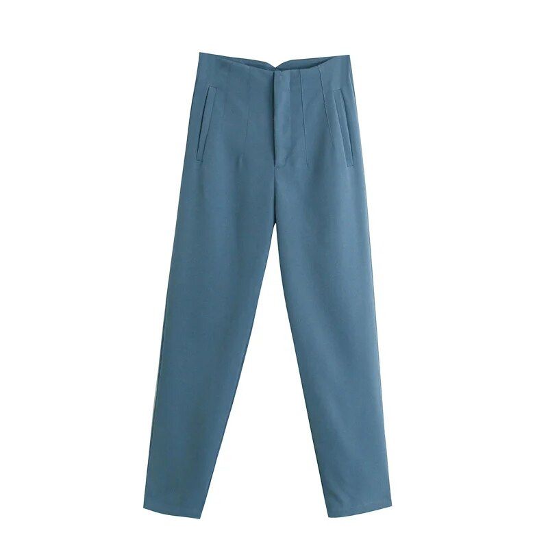 Za Spring Trouser Suits High Waisted Pants Women Fashion Office Beige Pants Chic Button Zip Elegant Pink Casual Woman Pants