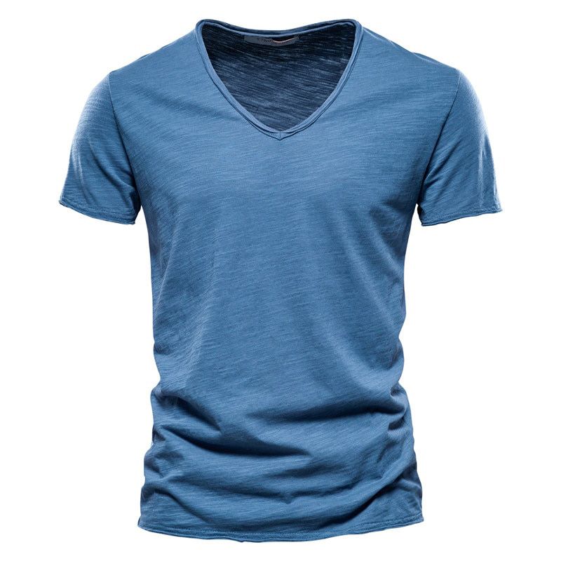 100% Cotton Men T-shirt V-neck Fashion Design Slim Fit Soild T-shirts Male Tops Tees Short Sleeve T Shirt For Men