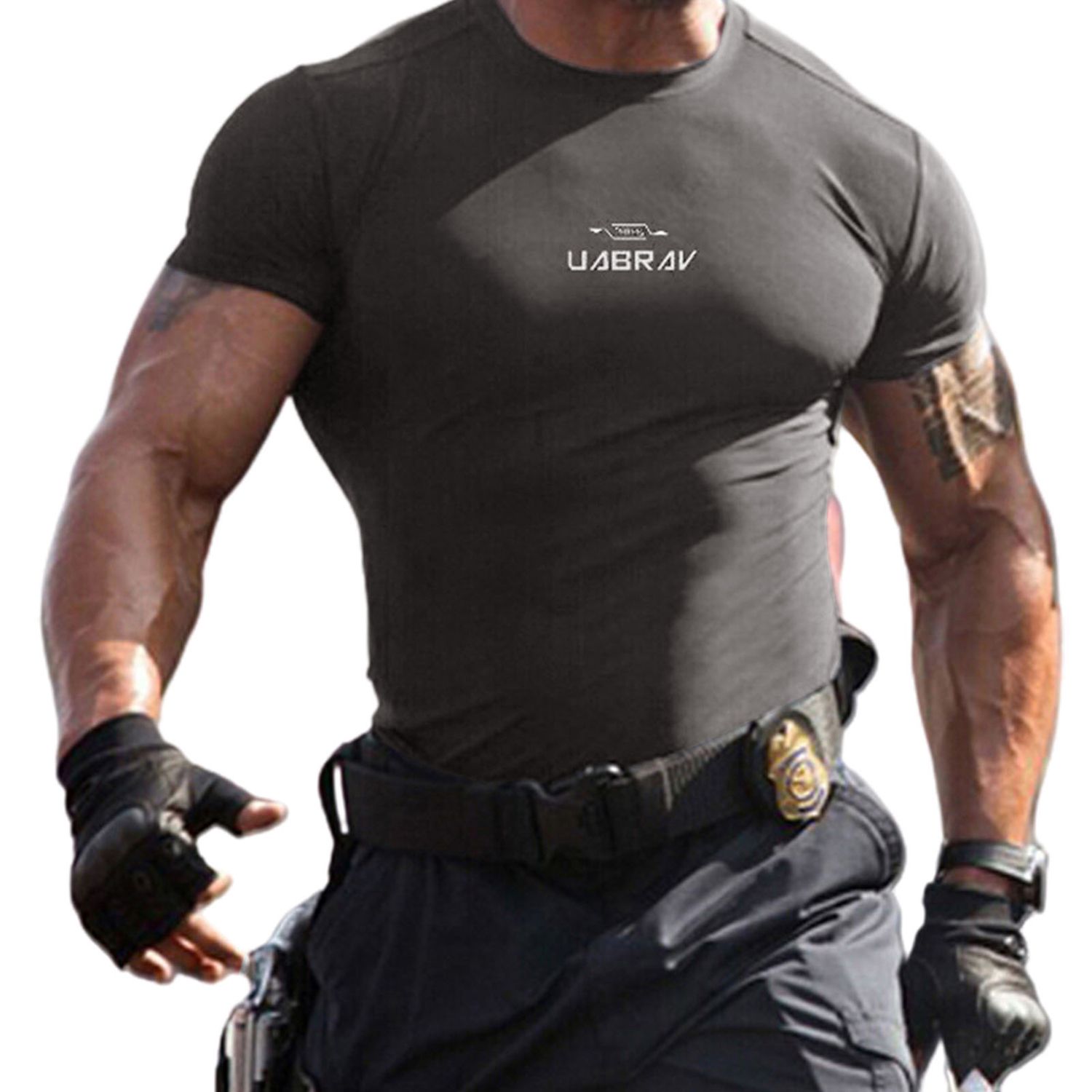 Men Casual O Neck Short Sleeve Quick Drying Elastic Fitness Slim T-shirt Top