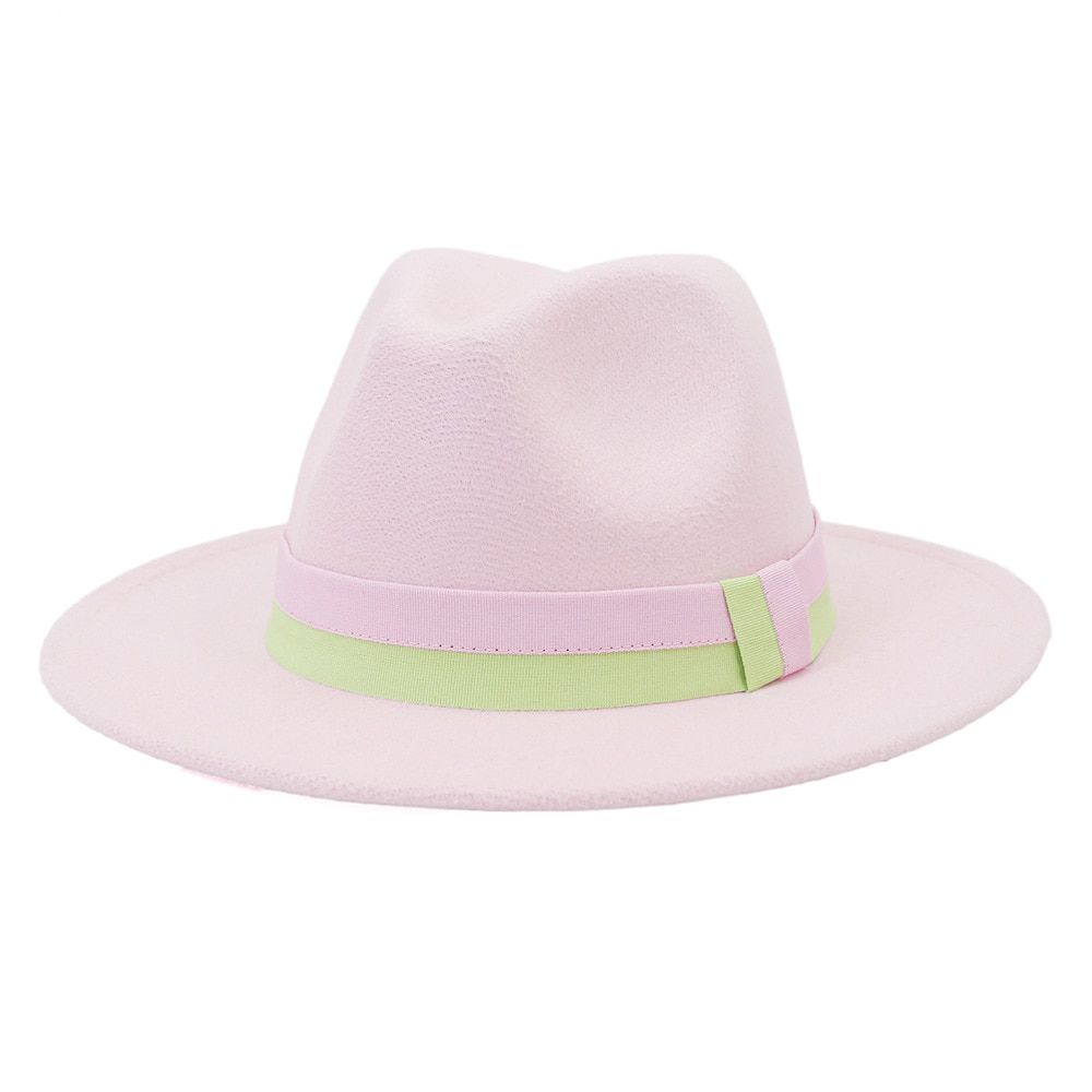 Activity price Fedora new autumn and winter hat uni pink green ribbon Fedora felt hat jazz fashion winter hat кепка мужская