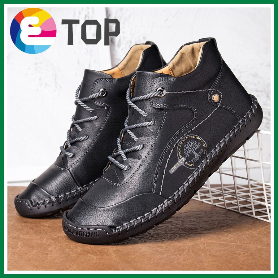 Men Microfiber Leather Hand Stitching Comfort Soft Casual Shoes Ankle Boots