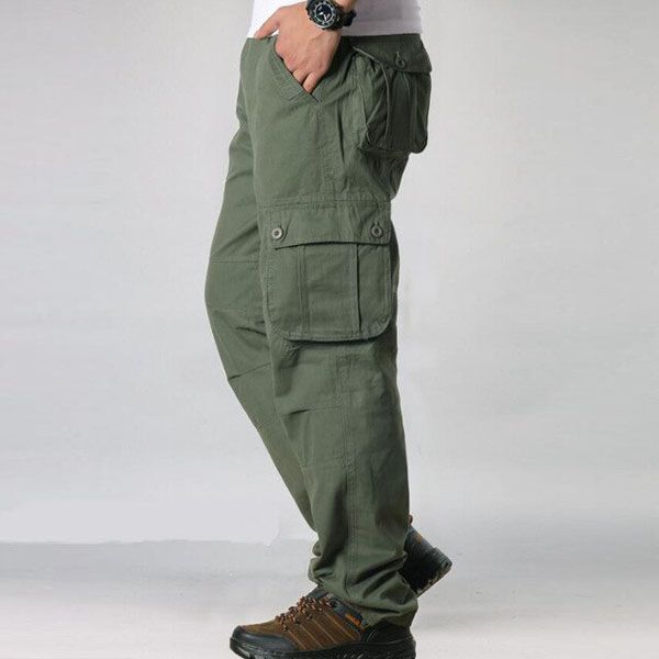 Men's Cargo Pants Casual Multickets  Tactical Pants Plus Size 44 Cotton Men Outwear  Loose Straight Long Trousers
