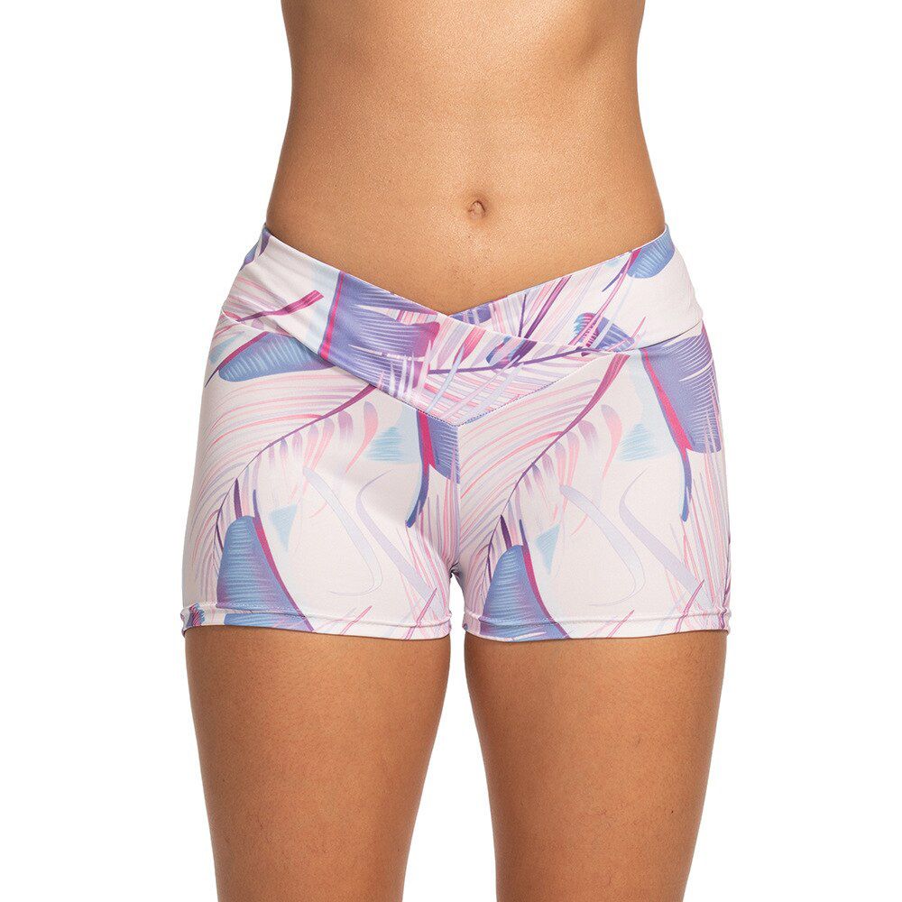 Women Printed Yoga Shorts Sport Shorts Flower Printing Bright Colors Sports Clothing Running Shorts Cross-waist Fitness Running