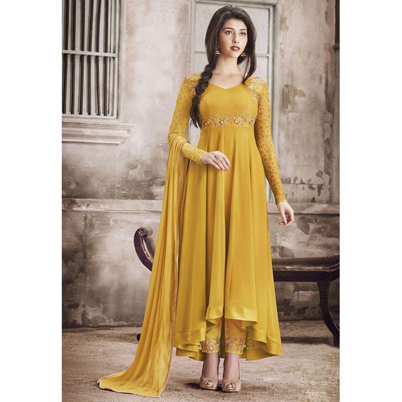 High Quality Fabric, New Design Semi stitched Three Piece for Party/Wedding/Bridal Soft Indian Weightless Georgette Dress For Woman 13