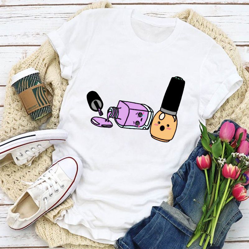 Women Graphic Funny Fashion Short Sleeve Finger Nail Print Summer T-Shirt Tops Lady Womens Clothing Clothes Tee Female T Shirt