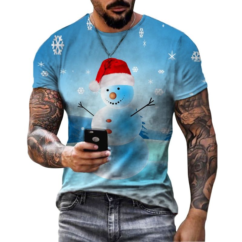 Men T Shirt Classic Santa Claus Snowman Christmas Clothes Man Casual Short Sleeve Fashion  Hop Harajuku Streetwear Tee Tops