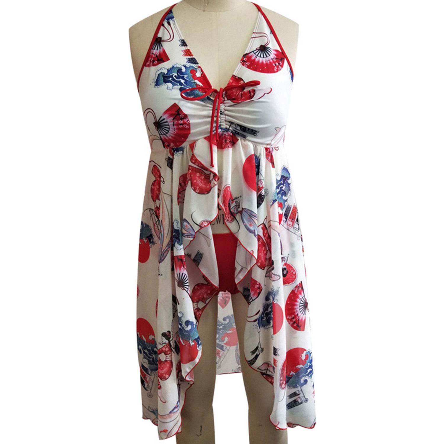 Women Plus Size Tankini Floral Print Swimwear, Two Piece Bathing Asymmetric Swimdress, Women's Printed  Split Swimsuit