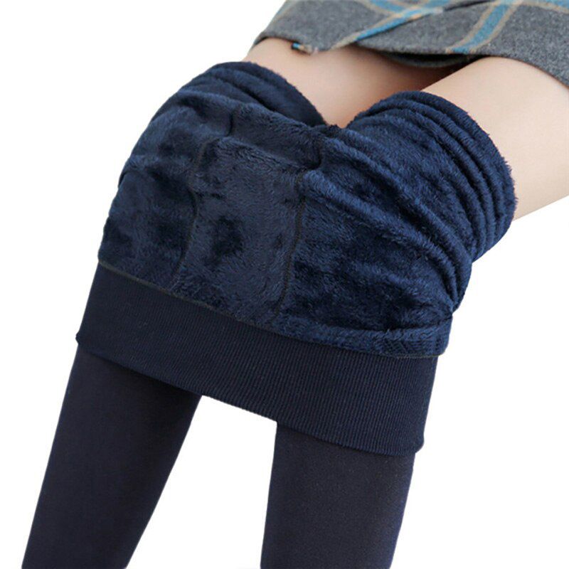 Solid Color Women Winter Velet Trousers Female High Elastic Warm Nine Pants Ladies High Waist Slim Leggins