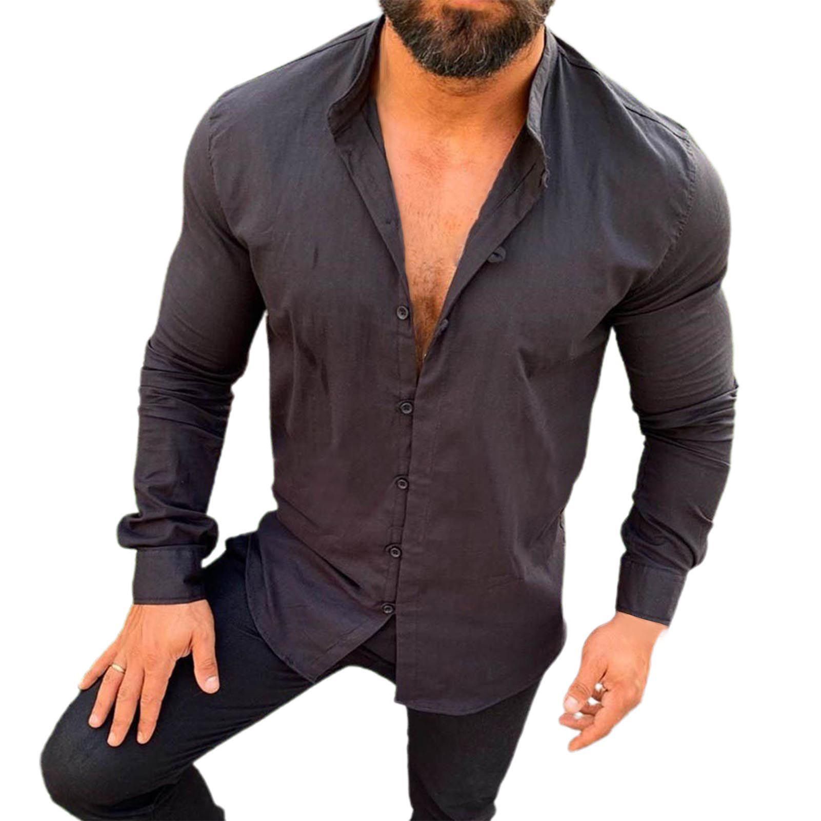 Men Spring Shirt Button Colorfast Male Shirt