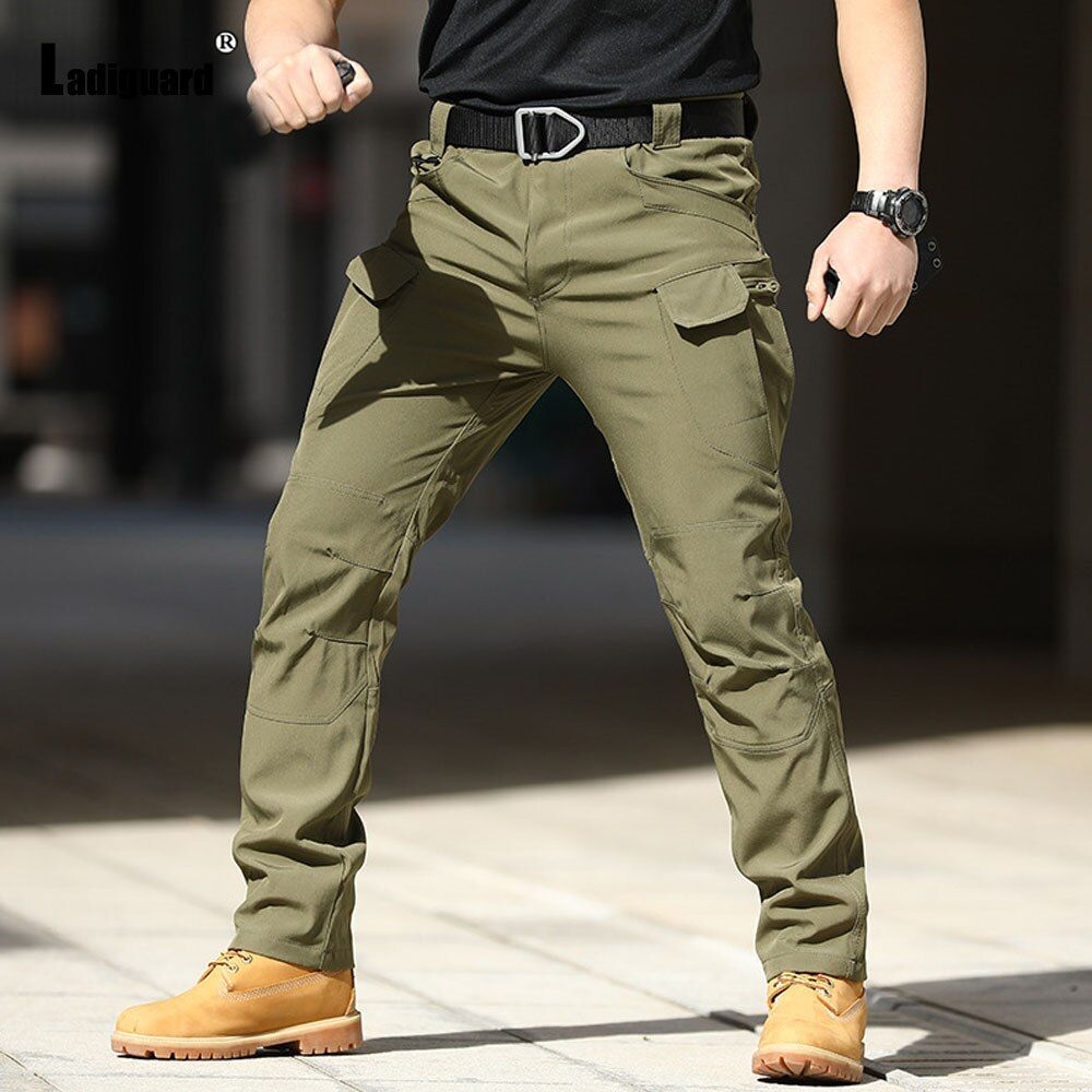 Plus Size Mens Cargo Pants Autumn Moto & Bike Pants Fashion Zipper Pocket Trouser Male Outdoor Casual Skinny Pant