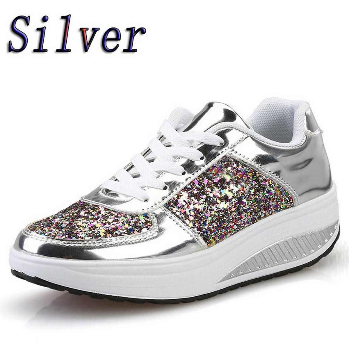 Womens Ladies Girls Korean Sandals for Women Women's Ladies Wedges Sneakers Sequins Shake Shoes Fashion Girls Sport Shoes Women Casual Flat Shoes Fashion Shoes Work