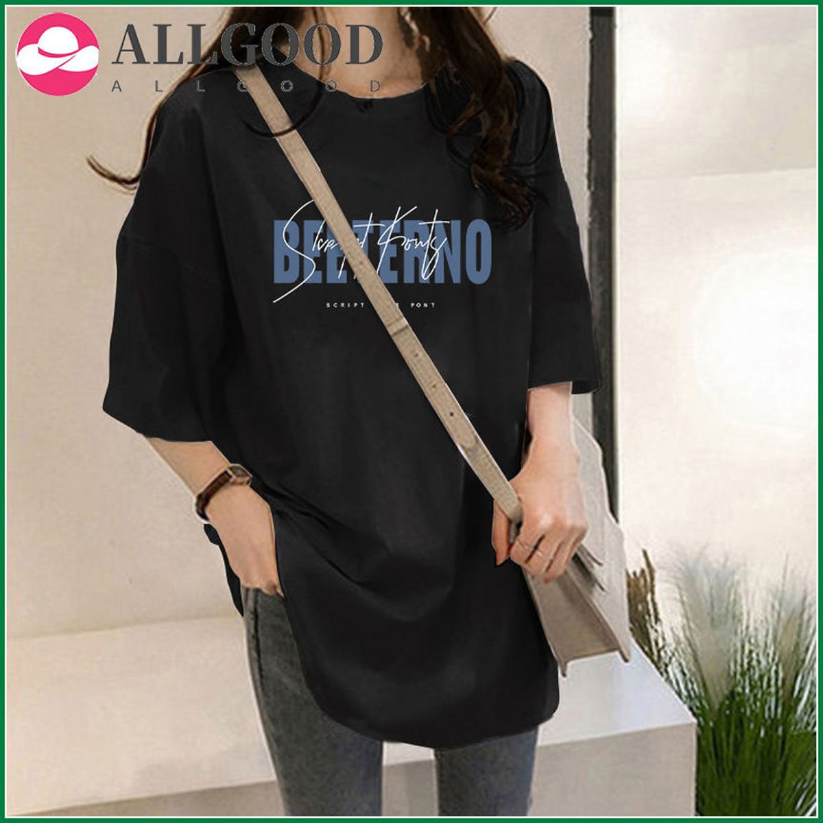 Cotton Mid-length Short Sleeve T-shirt Women's T Shirts Plus Size Korean Style Tops Woman Tshirts Clothing Oversized Graphic Tee