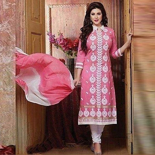 Unstitched Pink Indian Cotton Salwar Kameez For Women
