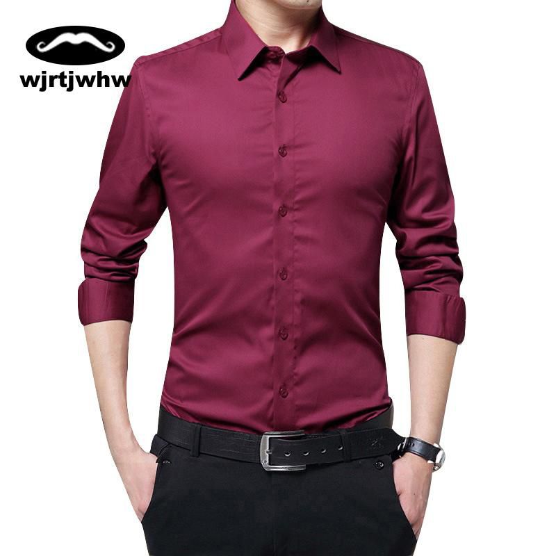 Men Long Sleeve Shirts Slim Fit Solid Business Formal Shirts for Autumn