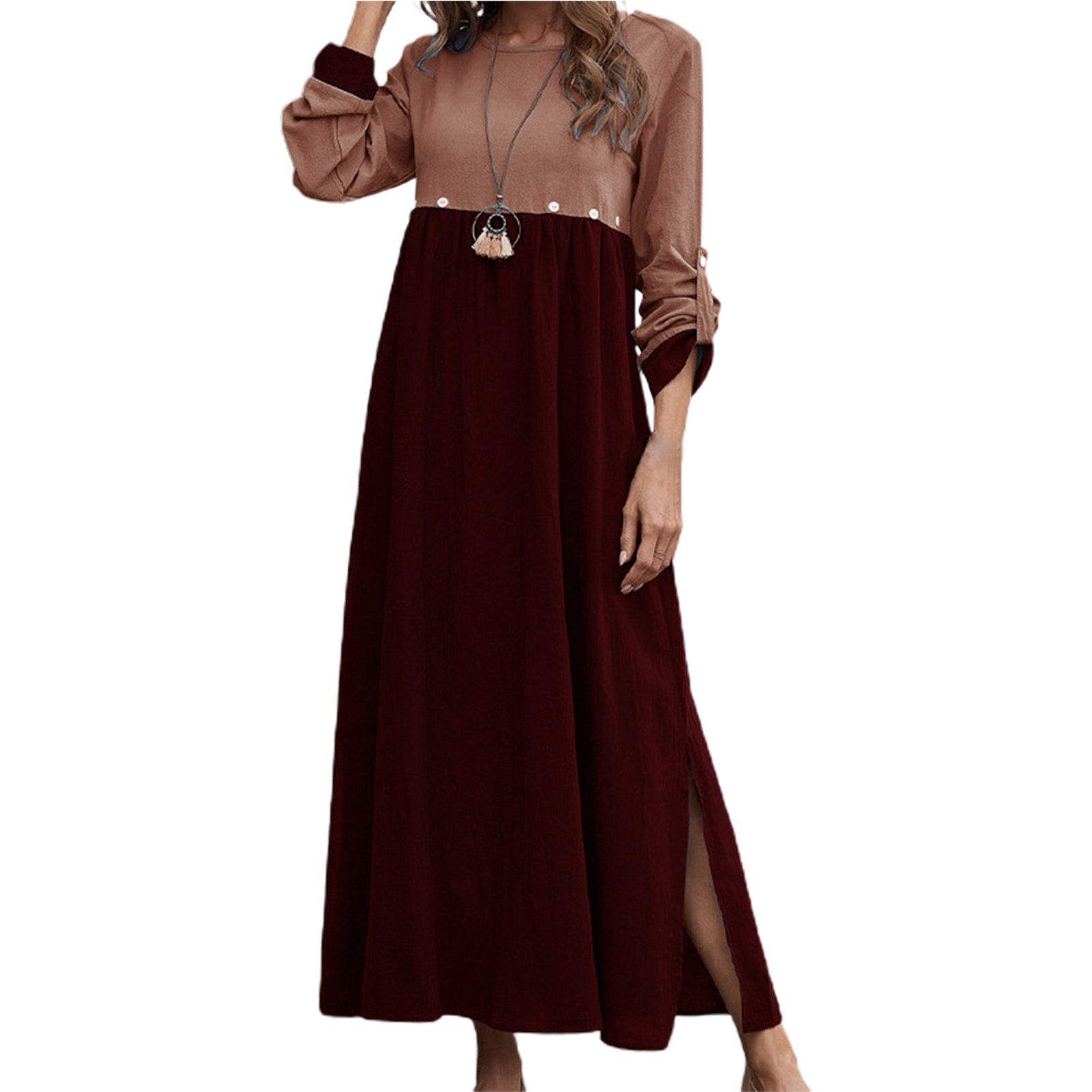 Office Lady Dress Color Block Slim-fitting Ankle Length Dress