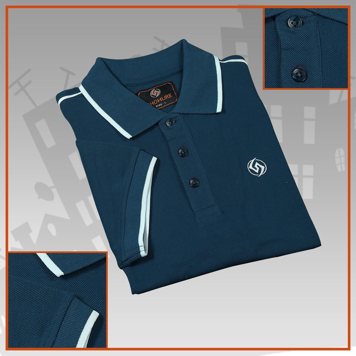 Shohure Prussian Blue Color Short Sleeve Polo Tshirt