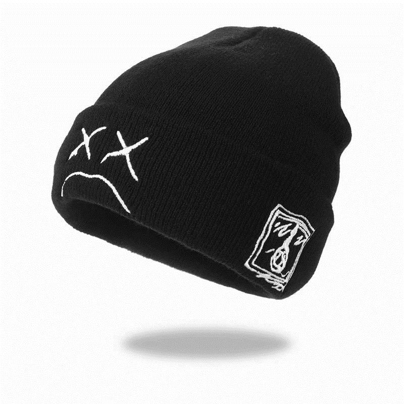 New Embroidery Lil Peep Beanie Cap Xxxtentacion Sad Boy Face Knitted Hat for Winter  Hop Beanies Fashion Ski Hats Uni Cap