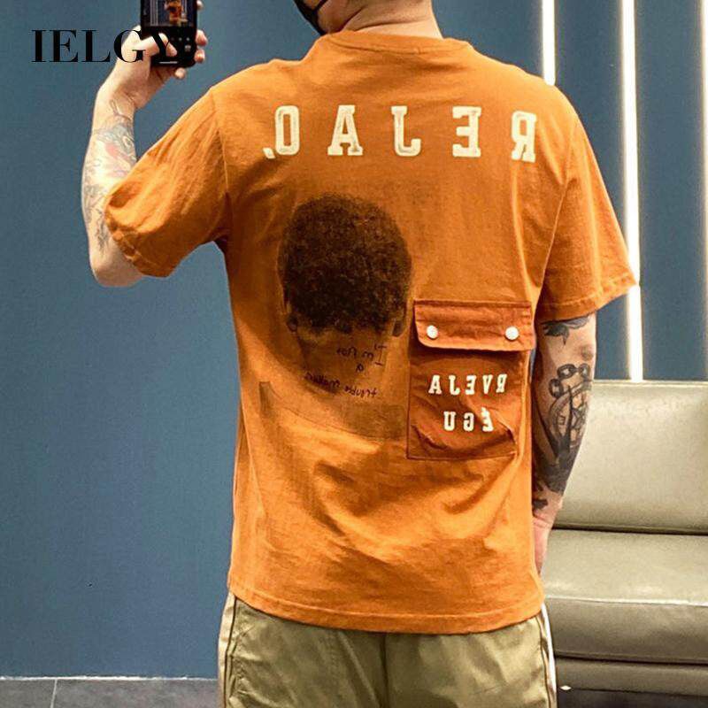 IELGY men's retro pocket short sleeve round neck t-shirt