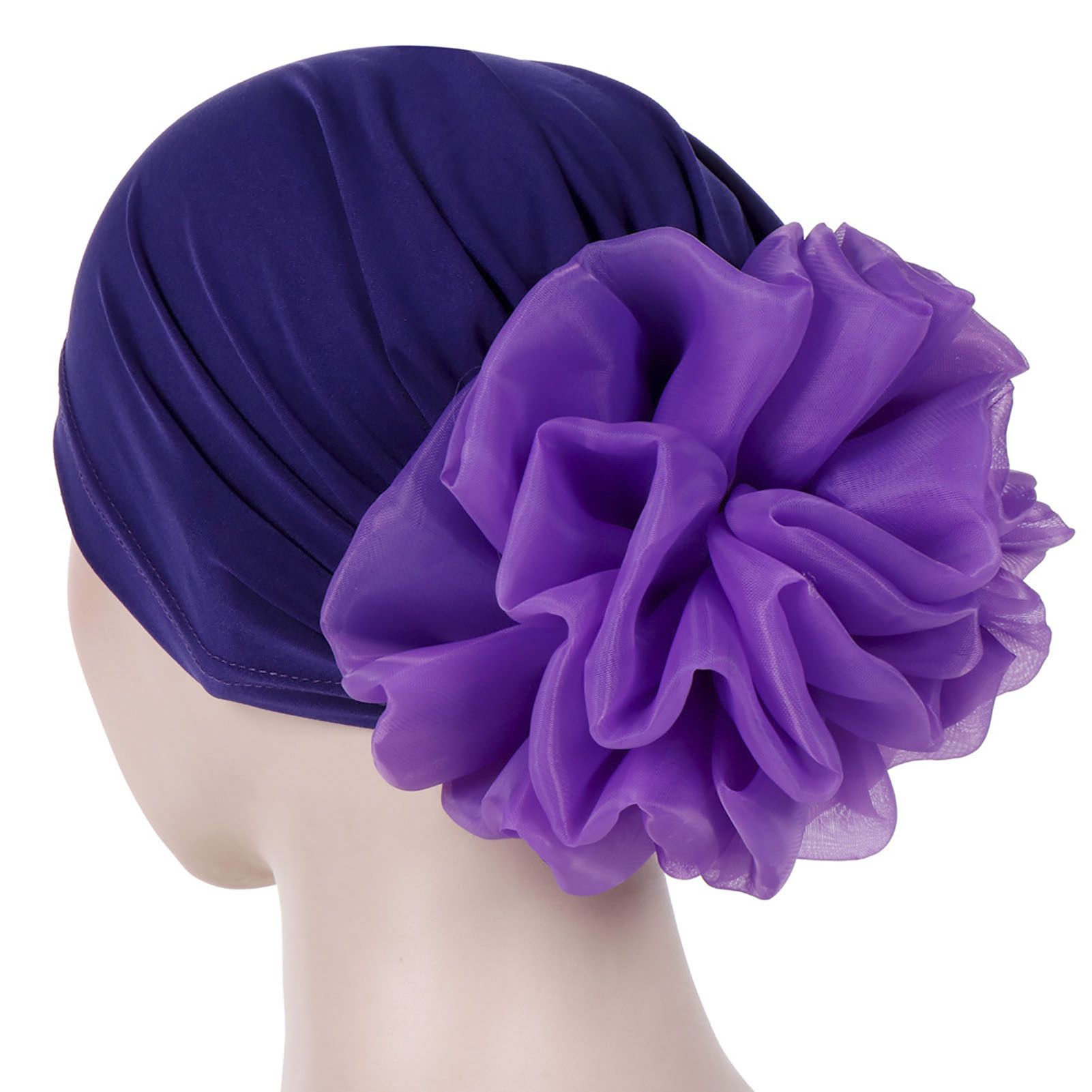 Bonnet Hat Pure Color Ruched Stretchy Headscarf Cap