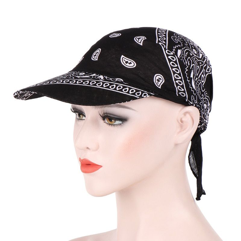 Wide Brimmed Scarf Visor Hat With Wide Brim Sunhat Floral Tie Knot Women Summer Beach Sun Hats UV Protection Female Printed Cap