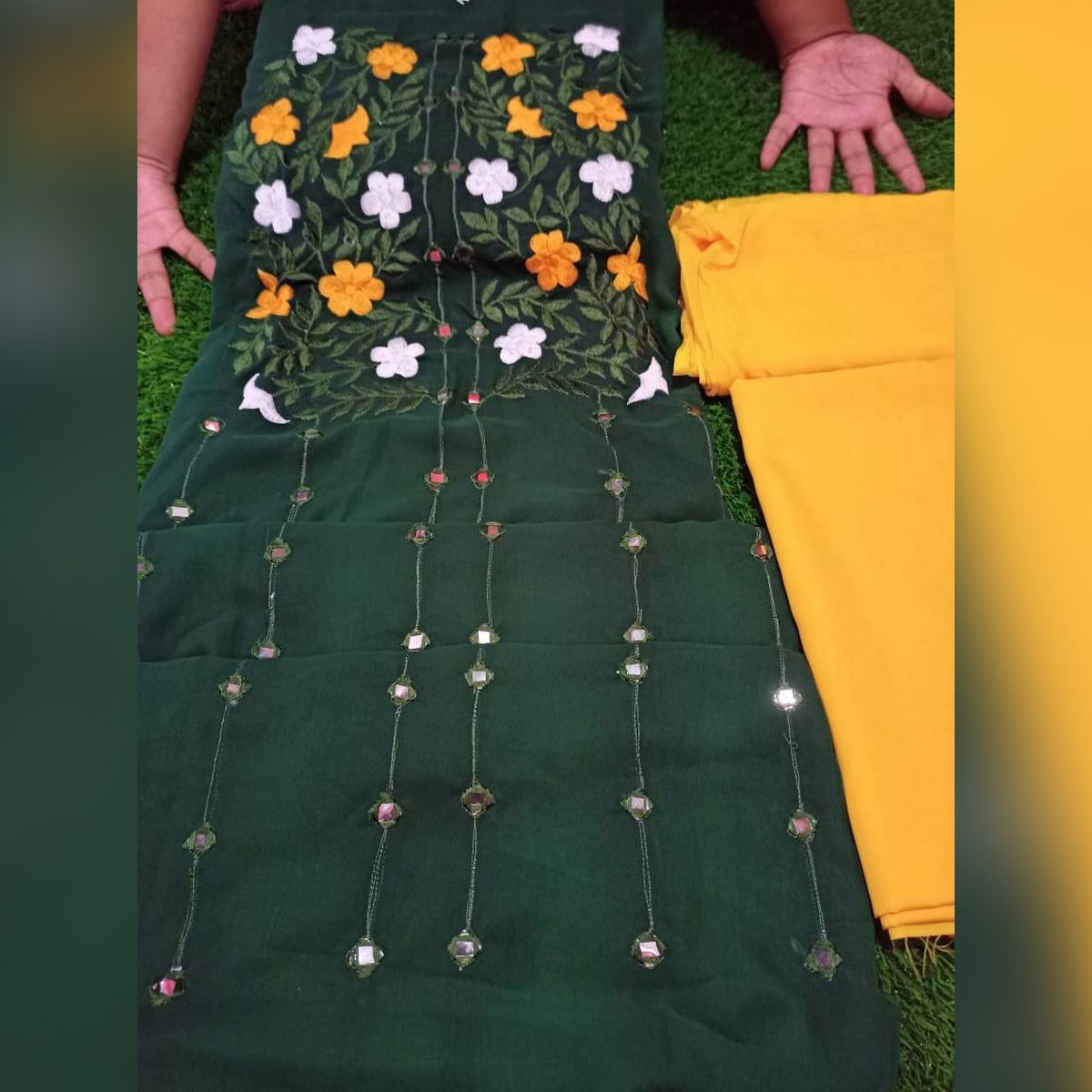 Green Color Indian Unstitched Georgette Embroidery & Puthi Work 3 Piece Salwar Kameez For Women Three Piece