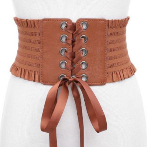 Womens Lady Soft PU Leather Waist Belt Wide Lace Elastic Corset Wide Waistband