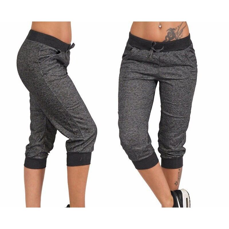 3/4 Joggers In Soft Sweatshirt Fabric, Drawstring Elasticated Waist, Side pockets, Legs with Ribbed Hems, Sports Trousers Pants