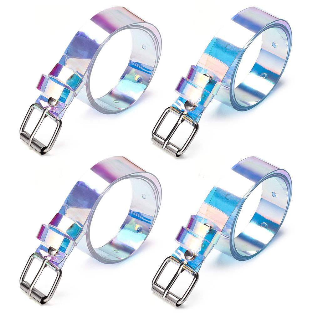 Fashion Transparent Women Belt Laser Rainbow Clear Pin Buckle Wide Waist Bands Ladies Waistband Invisible Punk Waist Belt