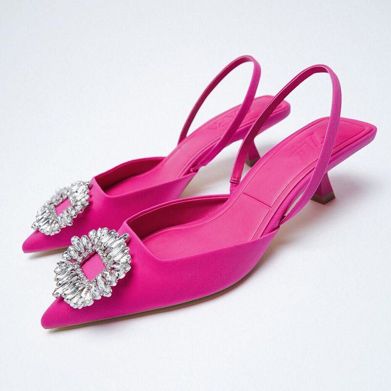 crystal women slingbacks pointed toe thin heel women dress shoes