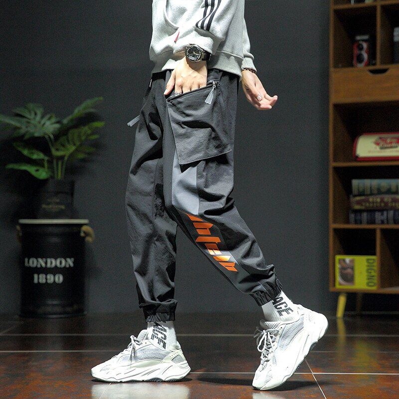 Spring Summer Bigckets Casual Cargo Pants Men Black White Streetwear Jogger Trousers Male Loose Sweatpants 5XL