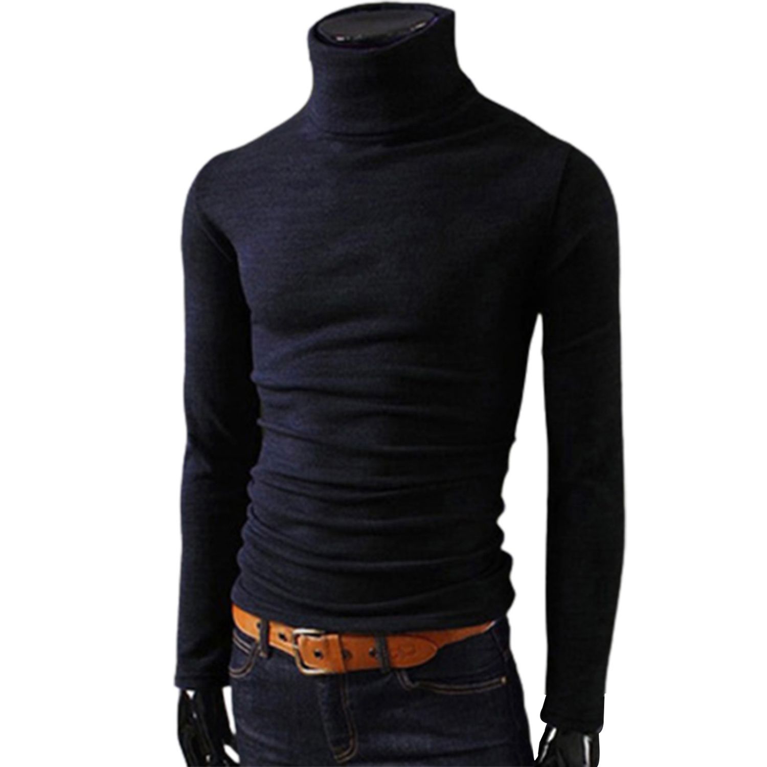 Casual Men Winter Solid Color Long Sleeve Turtle Neck Slim T-shirt Bottoming Top