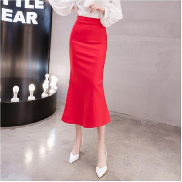 Women High Waist Flare Fishtail Maxi Long Skirt Solid Color Ladies Package Hip Evening Party A-Line Pencil Dress